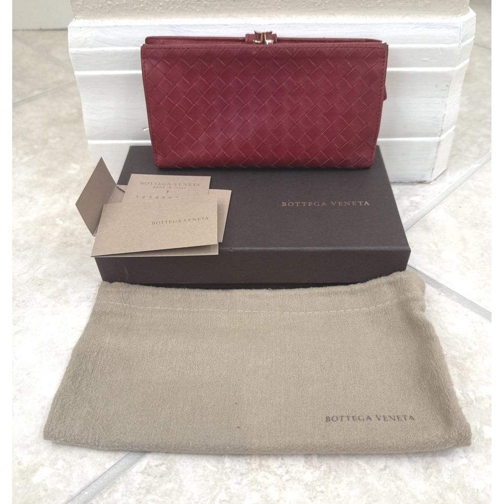 Bottega Veneta Red Intrecciato Leather Long Continental Wallet with Box
